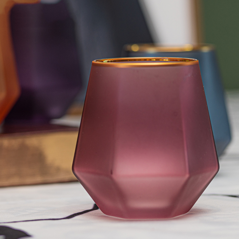 Geometri frostet whiskyglass diamant glass kopp gylden kant gjennomsiktig kaffe melk krus hjem bar farget drikkevarer par