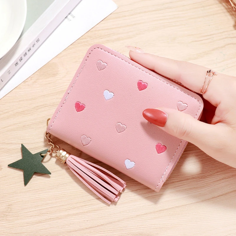 1PC Wallet Women Ladies Mini Tassel Wallets Cute Short Zipper Lovely Pu Leather Coin Purse Female Hand Wallet: Pink