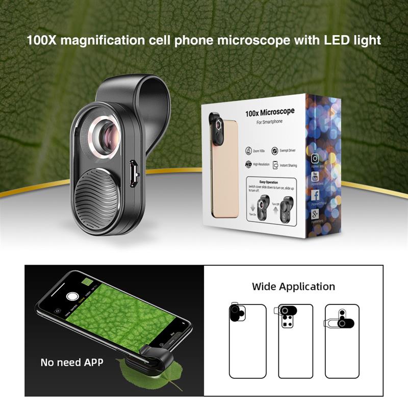 APEXEL 100X Microscope Lens Micro Len High Magnification LED Light Microscopes For iPhone Smartphones Lab Work Jewelry Appraisal