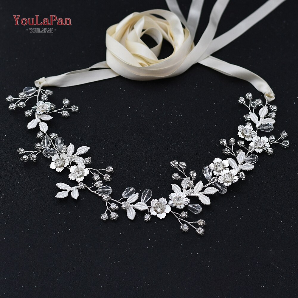 YouLaPan SH350 Wedding Dress Belt Bridal Rhinestone Sash with White Ribbon for Bridesmaid Crystal Party Gown Dress Belts