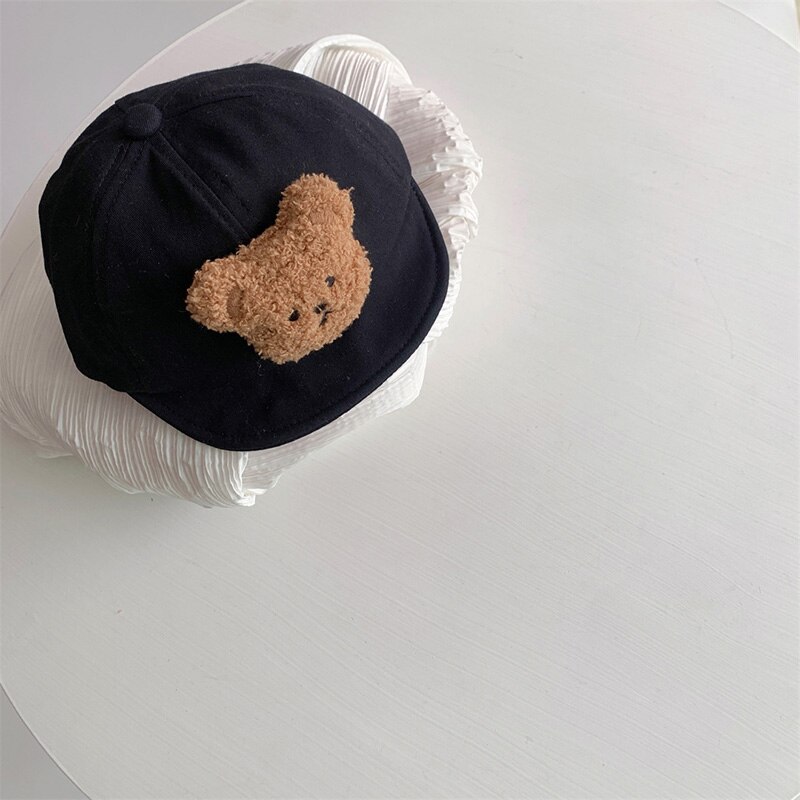 Berretto da bambino carino cartone animato orso ragazzi berretto da baseball proprietà cotone regolabile per bambini ragazze cappelli da suola cappellini con visiera morbida: nero