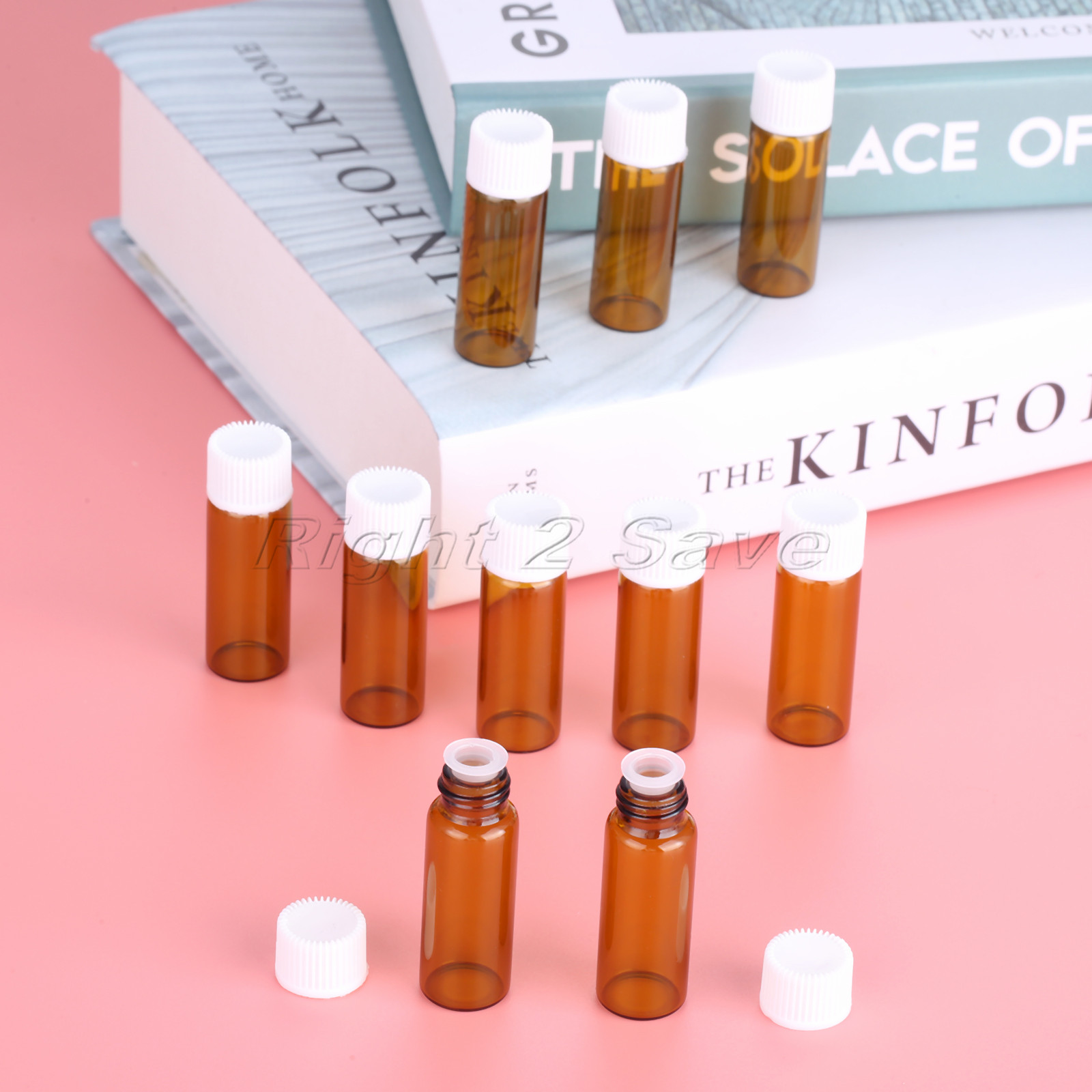 10 stücke Ätherisches Öl Glas flaschen 1ml 2ml 3ml 4ml 5ml gemüse öl Essenz Speicherung aromatherapie weiß Kappe Parfüm Bernstein Fläschchen: 5ml