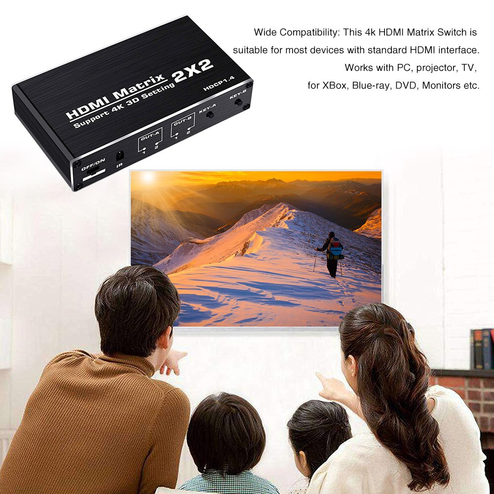 2x2 Matrix With Remote Control HDMI Switcher 4k 60hz 1080p Portable Home Office Video HDCP1.4 3D 2 In 2 Out Plug And Play: US