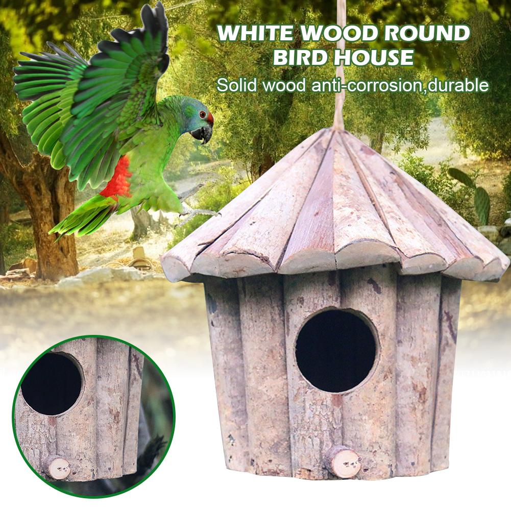 Handmade Wooden Bird Cage House Eco-friendly Whitewood Round Hole Garden Bird Nest Crafts Solid Antiseptic Parrot Birdhouse