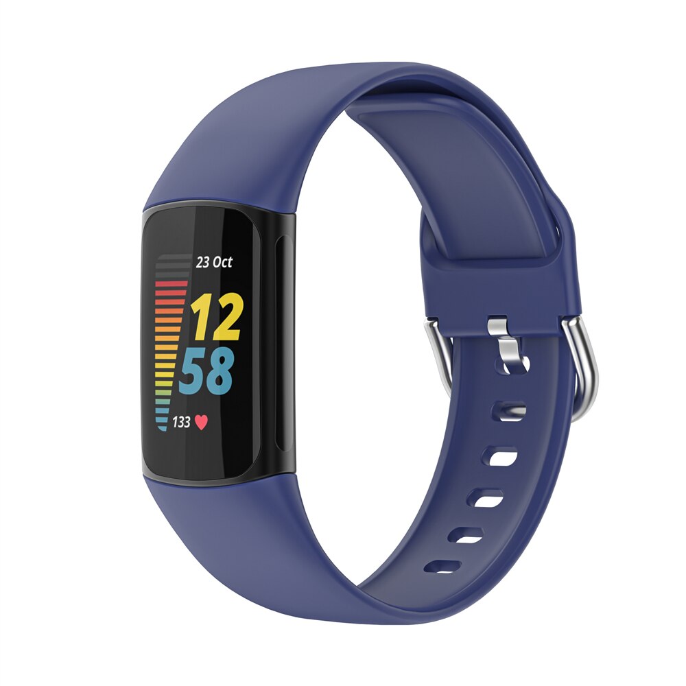Essidi Siliconen Band Voor Fitbit Lading 5 Zachte Sport Polsband Correa Voor Fitbit Lading 5 Horloge Loop Vervanging: midnight blue