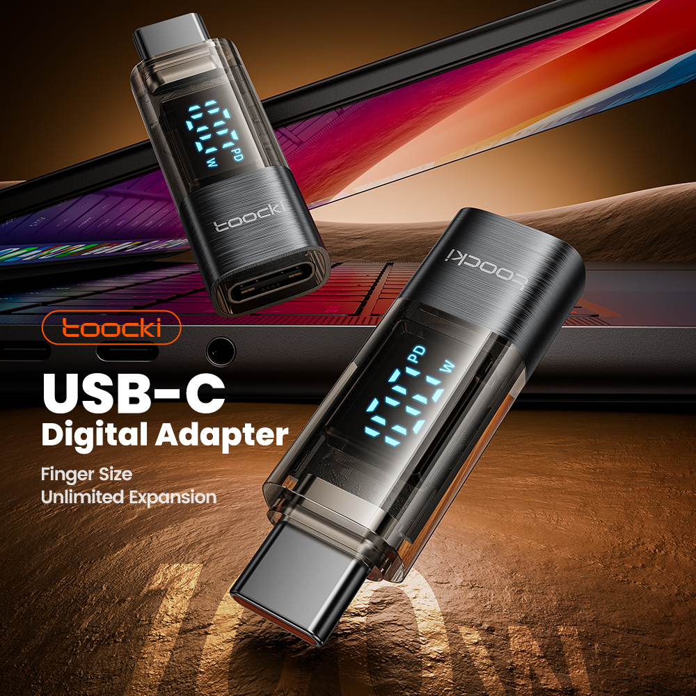 Toocki Adapter USB C na typ C Maksymalna moc wyjściowa 100 W Wyświetlacz cyfrowy Konwerter OTG do telefonów Tablety Urządzenia laptopowe Złącze USB C OTG