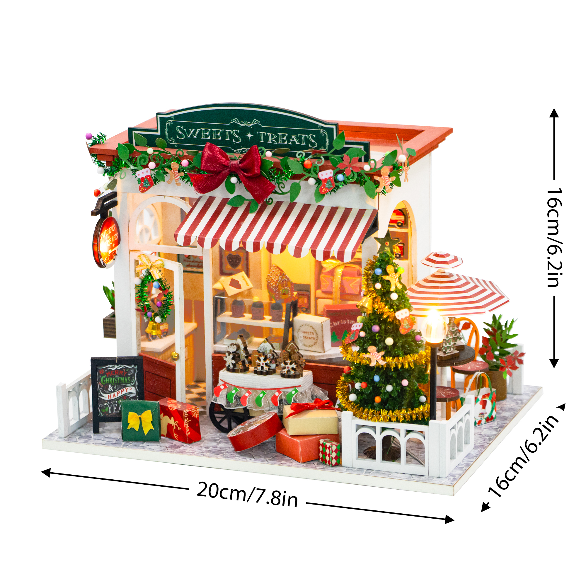 Diy Houten Poppenhuizen Kerst Dessert Winkel Casa Miniatuur Model Kit Villa Poppenhuis Met Meubels Led Licht Voor Vrienden Cadeau