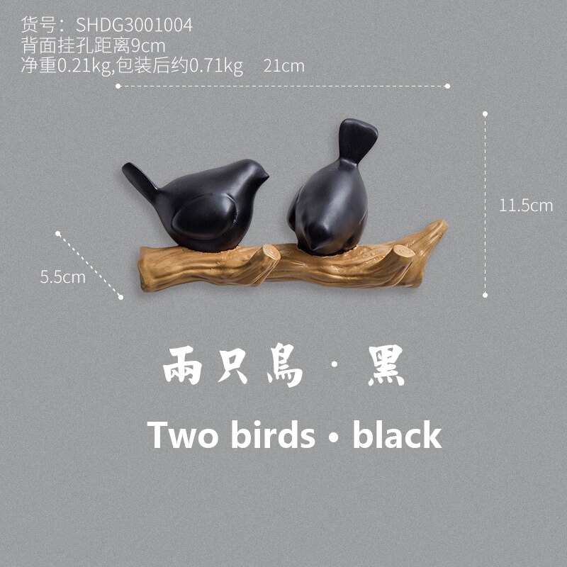 Muur Hanger Zonder Gat Kamer Accessoires Home Decoratie Vogels Decor Houten Hanger Kleding Winkel Decoratie Paskamer Haak: black-2 birds
