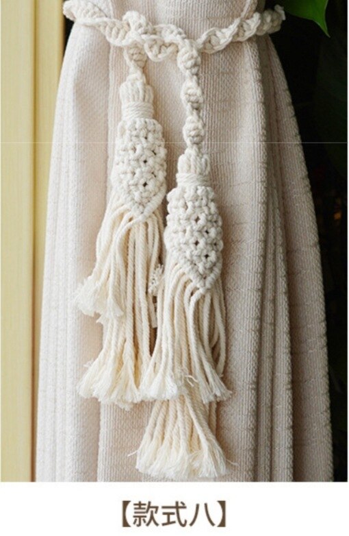 Sujetadores de macramé hechos a mano para cortina, Clips de algodón con borlas, correas de cuerda, soporte de cortina, accesorio para decoración del hogar: G