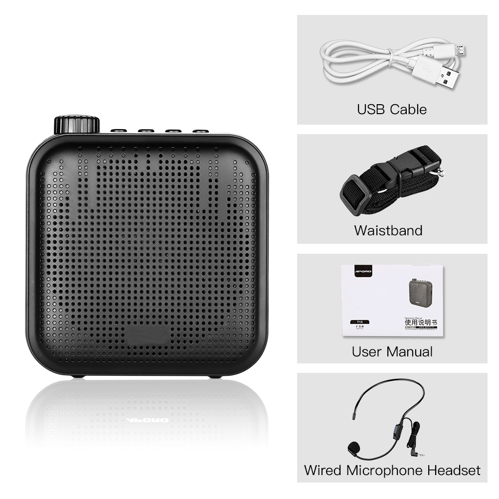 mini amplificatore vocale portatile da 12W per tour di classe degli insegnanti con cuffia per microfono e riproduzione di musica amplificante del suono in vita