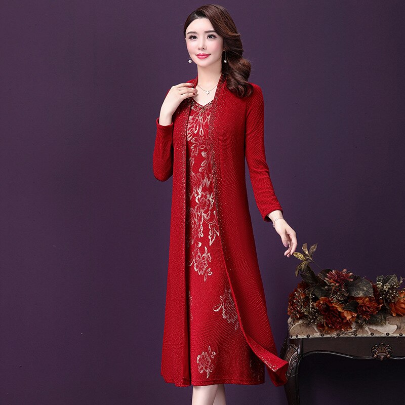 Jurk Pakken Voor Vrouwen Formele Bruiloft Gast Dragen Bruidegom Bridal Moeder Lange Blazer Jas Tweedelige Set Vintage Kleding Plus size: red / XXXL