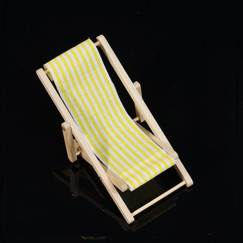 Mini Stripe Beach Lounge Chair 1:12 Doll House Simulation Model Play House Toy Mini Foldable Beach Chair Diy Decor Gril Toy