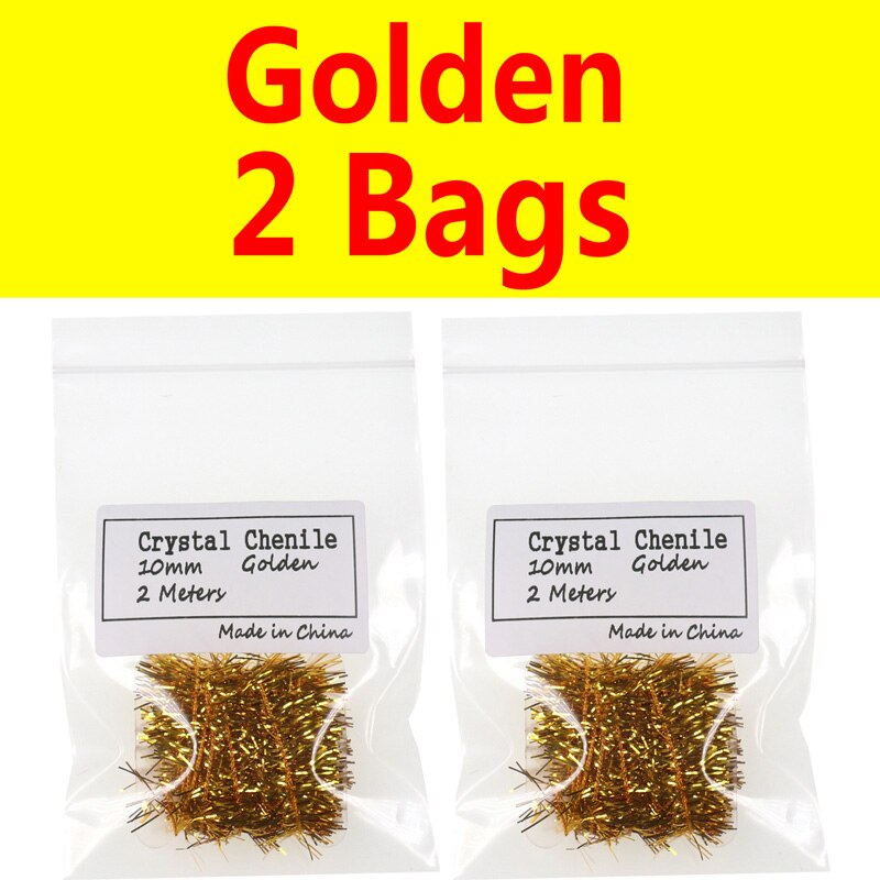 Bimoo 2 Bags 10mm Wide Crystal Flash Tinsel Hackle Flash for Fly Tying Streamer Egg Fly Salmon Fly Trout Salmon Lures: Golden 2 Bags