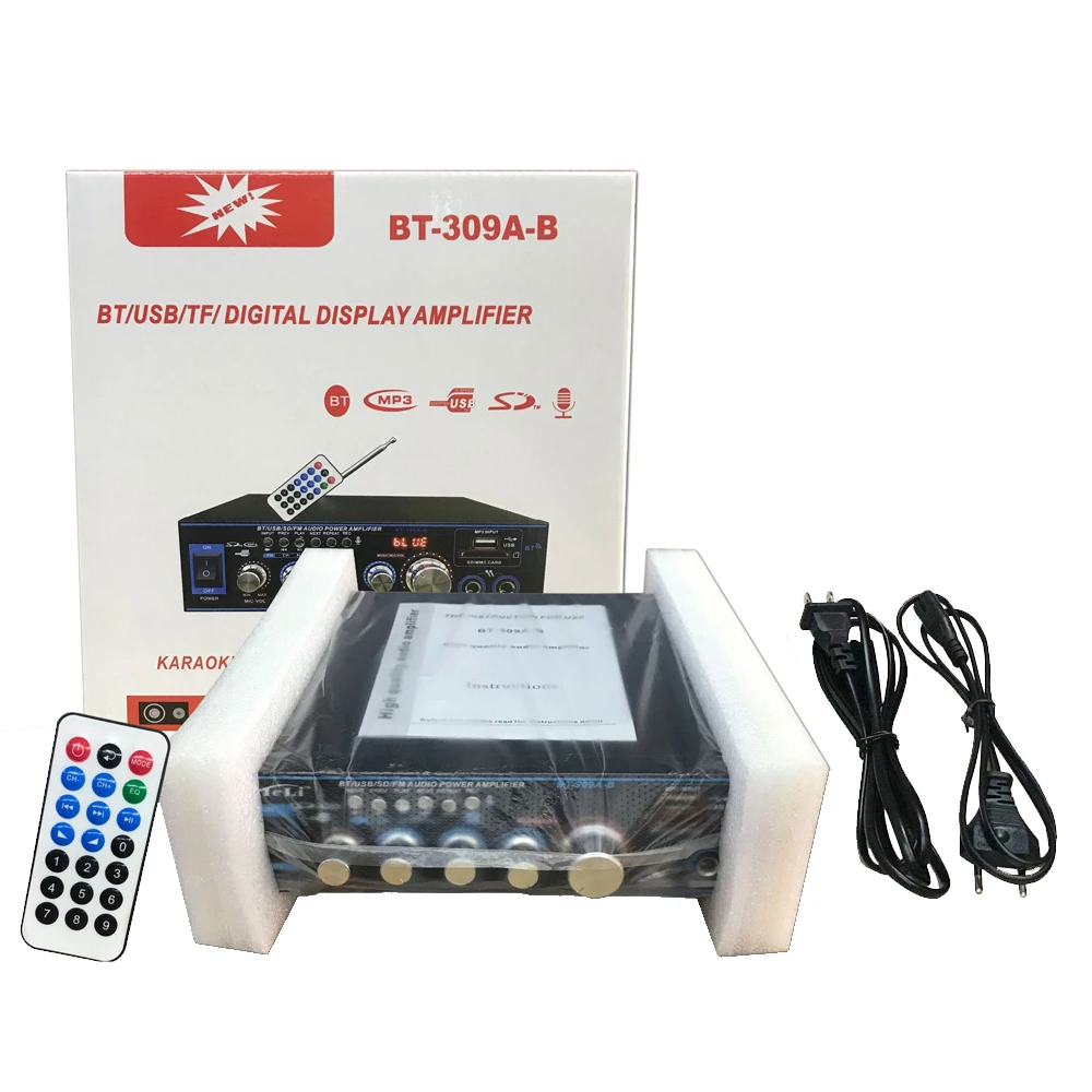 Home Audio Amplifier 100W Bluetooth 5.0 Class D Power Speaker Amp 2 Channel Support Bluetooth MIC RCA Recording FM Amplifiers