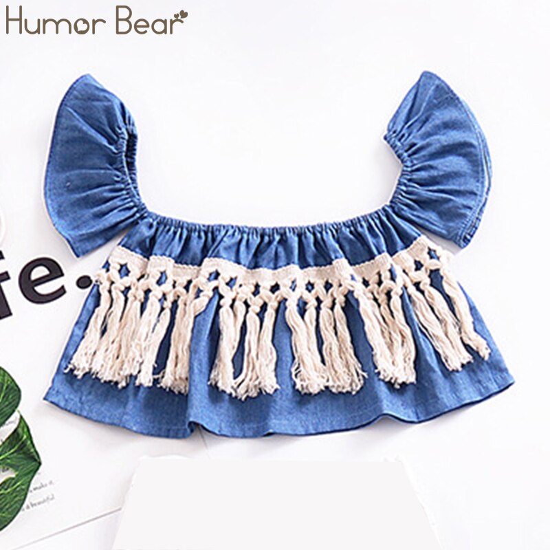Humor ours vêtements pour enfants filles été bébé Denim coton à manches courtes T-Shirt col frange pendentif bustier tubulaire vêtements: 24M