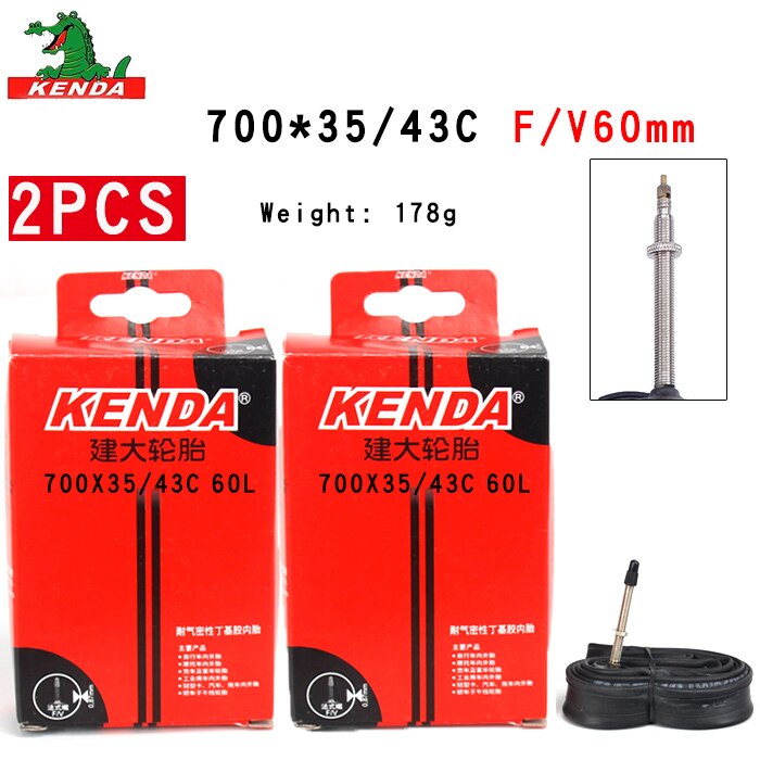 2 PCS Kenda Fiets Binnenband 700X35/43C 700X45C Amerikaanse ventiel Franse valve 700C Fietsen Mountainbike butyl Rubber Fietsband onderdelen: 700X35-43C  FV60mm