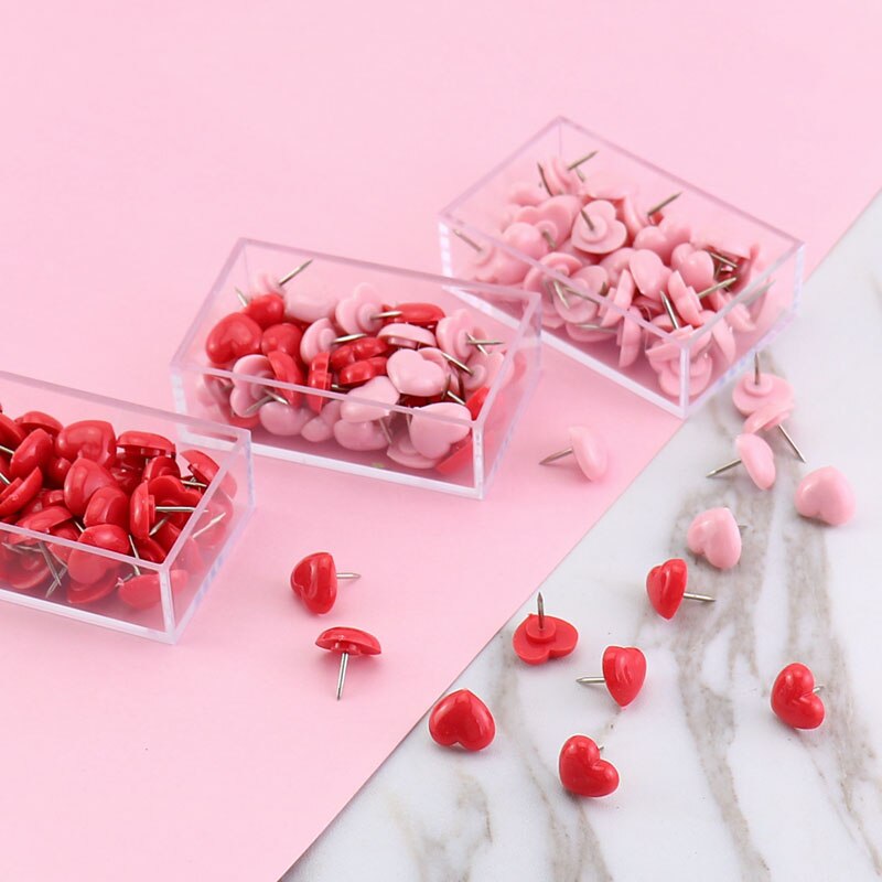 50 Stuks Roze Rood Hart Punaise Push Pins Plastic Stationaire Kurk Boord Veiligheid Gekleurde Pins Kantoor School Binding Accessoires