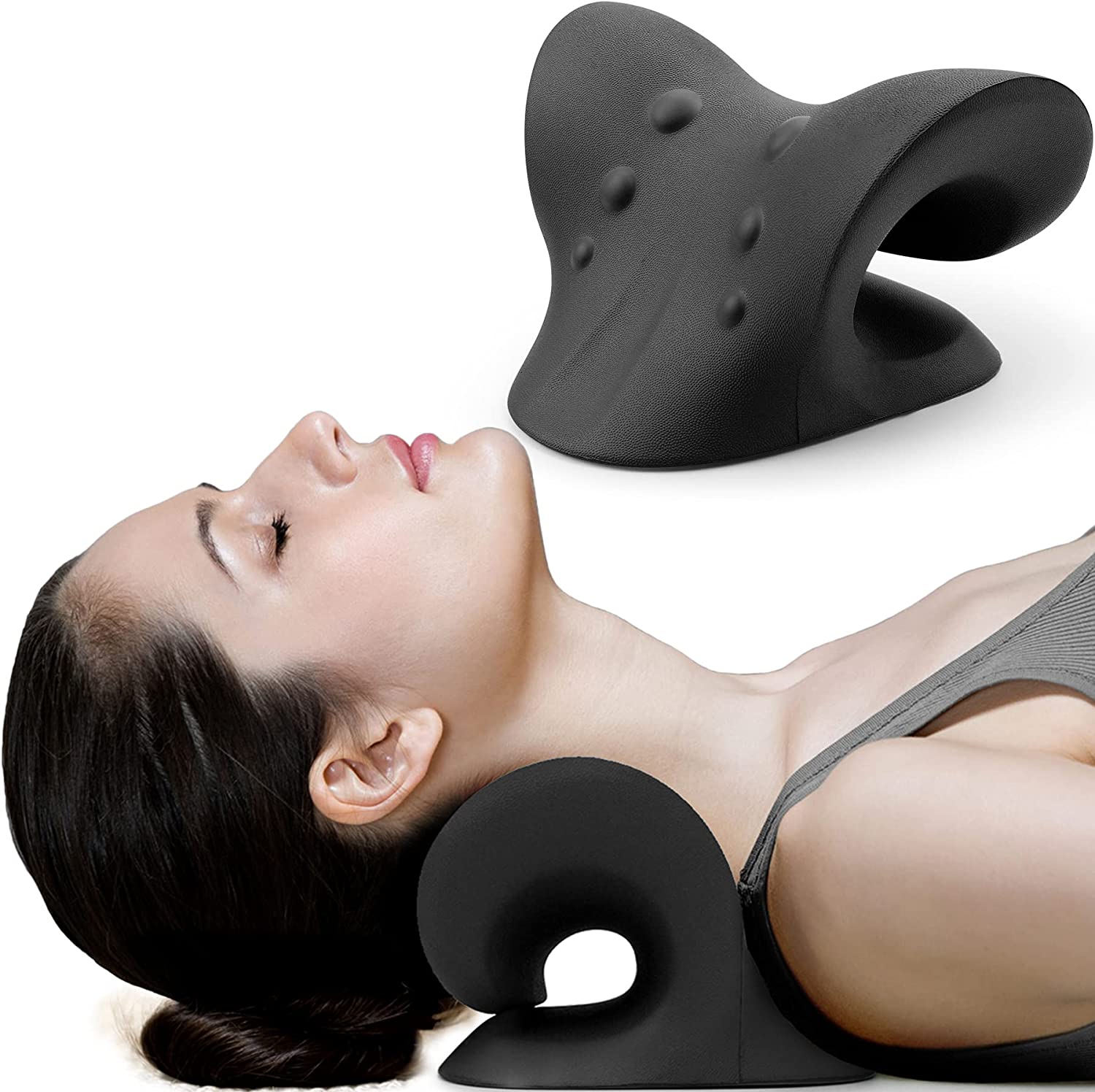 Hals Brancard Massage Apparaten Kussen Massager Cervicale Wervelkolom Stretch Orthopedische Correctie Ontspannen Tractie Ontspanning Spier: Black
