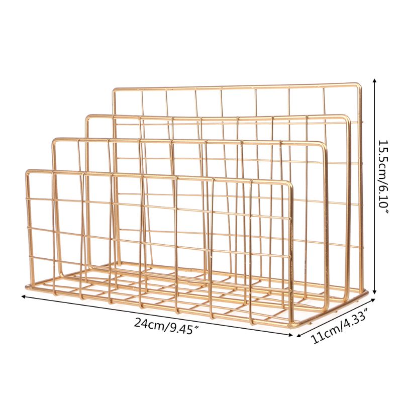 Book Rack Grid Wrought Iron Desktop Storage Rack Bookshelf Magazine File Organizer Holder