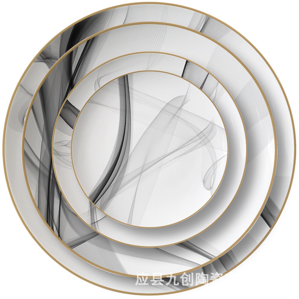 Bone China Plate Chinese Hand-Painted Ink Ceramic Plate Restaurant Daily Disc