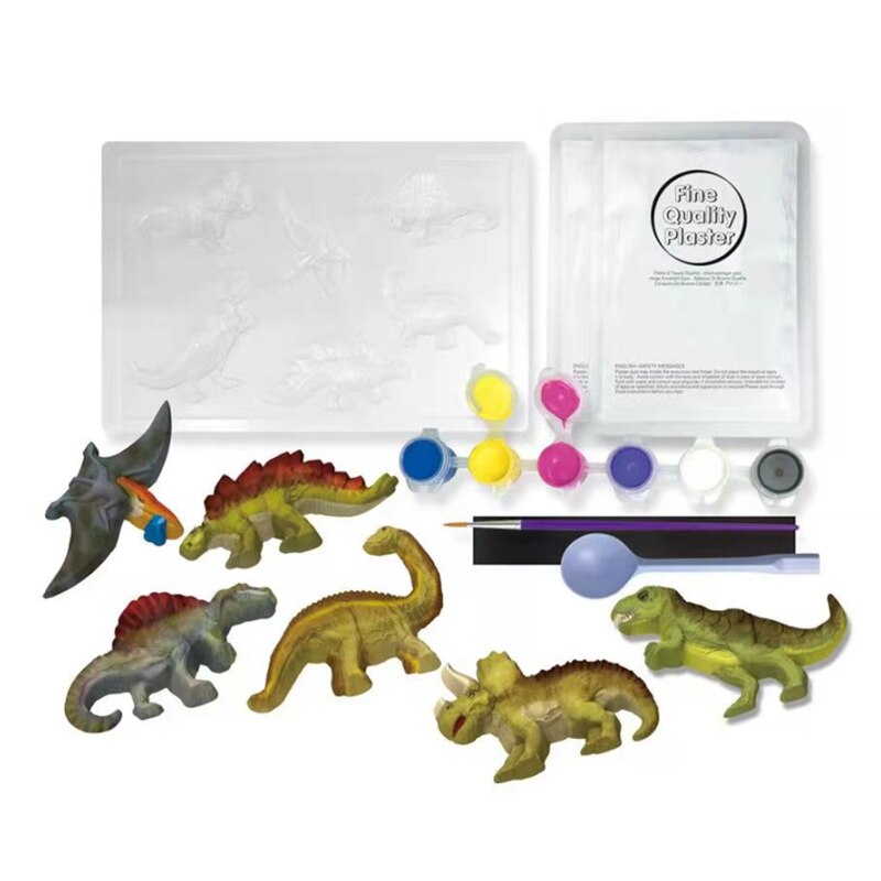 Molde de escayola artesanal para niños, juguete de artesanía con pintura, arte colorido, decoración, Festival de cumpleaños, de Navidad: Dinosaurs no Box