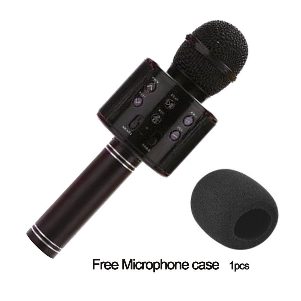 WS858 Portable Bluetooth Karaoke Microphone Wireless Speaker Home KTVHandheld Microphone Free Microphone caseClean: black