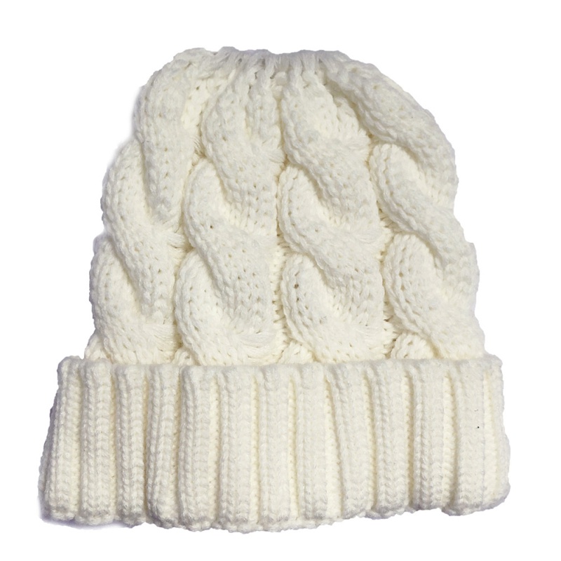 Hat autumn and winter woman knit warm innocent bonnet ponytail warm hat roll adjustable wool thick solid color: W