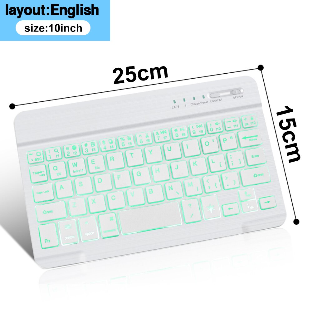 Mini Bluetooth Keyboard Rgb Draadloze Toetsenbord Met Achtergrondverlichting Russain Notebook Ipad Toetsenbord Voor Tablet Telefoon Laptop Pc Computer: 10 in White English