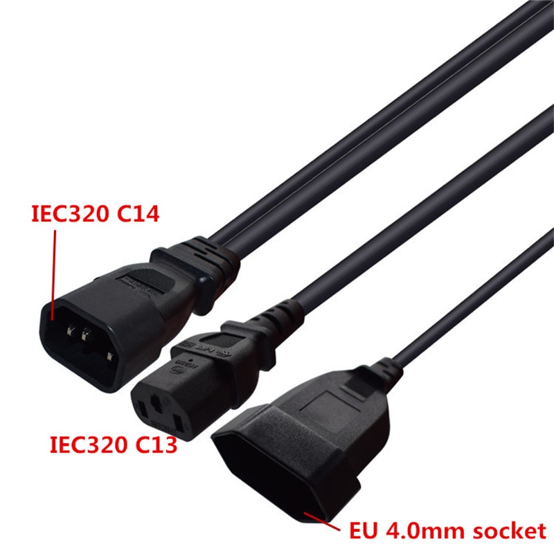 Y typ splitter strömkabel ， iec 320 3 pin  c14 to hane  c13+2 hål  eu 4.0mm honkontakt nätkabel 0.24m