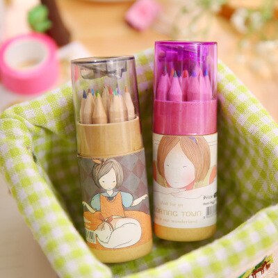 Mini lápices de colores para chica y niño, 12 unidades por caja, papelería creativa, bonitos lápices para el colegio,