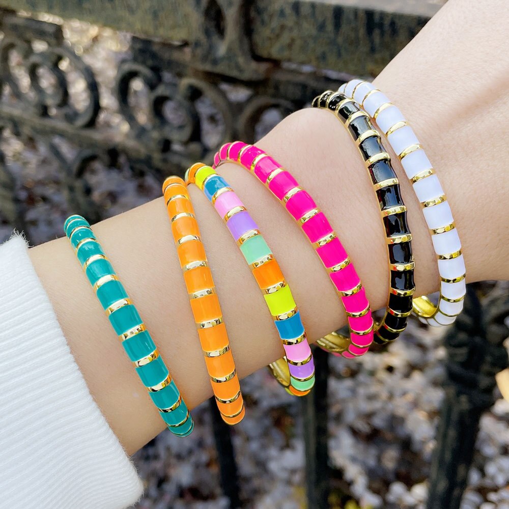 Y2K Mode Streep Emaille Manchet Armbanden Koperen Armband Armband 2022 Sieraden Voor Vrouwen Meisje Beach Party