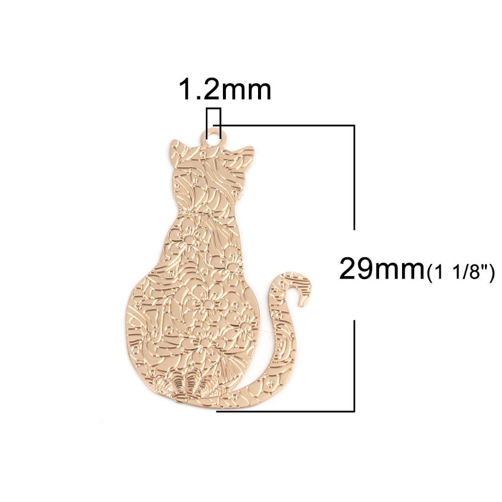 DoreenBeads-dijes con estampado de filigrana de cobre para mujer, Color dorado y plateado, dijes de animales de gato, accesorios de joyería DIY de 29mm x 17mm, 10 Uds.: Gold