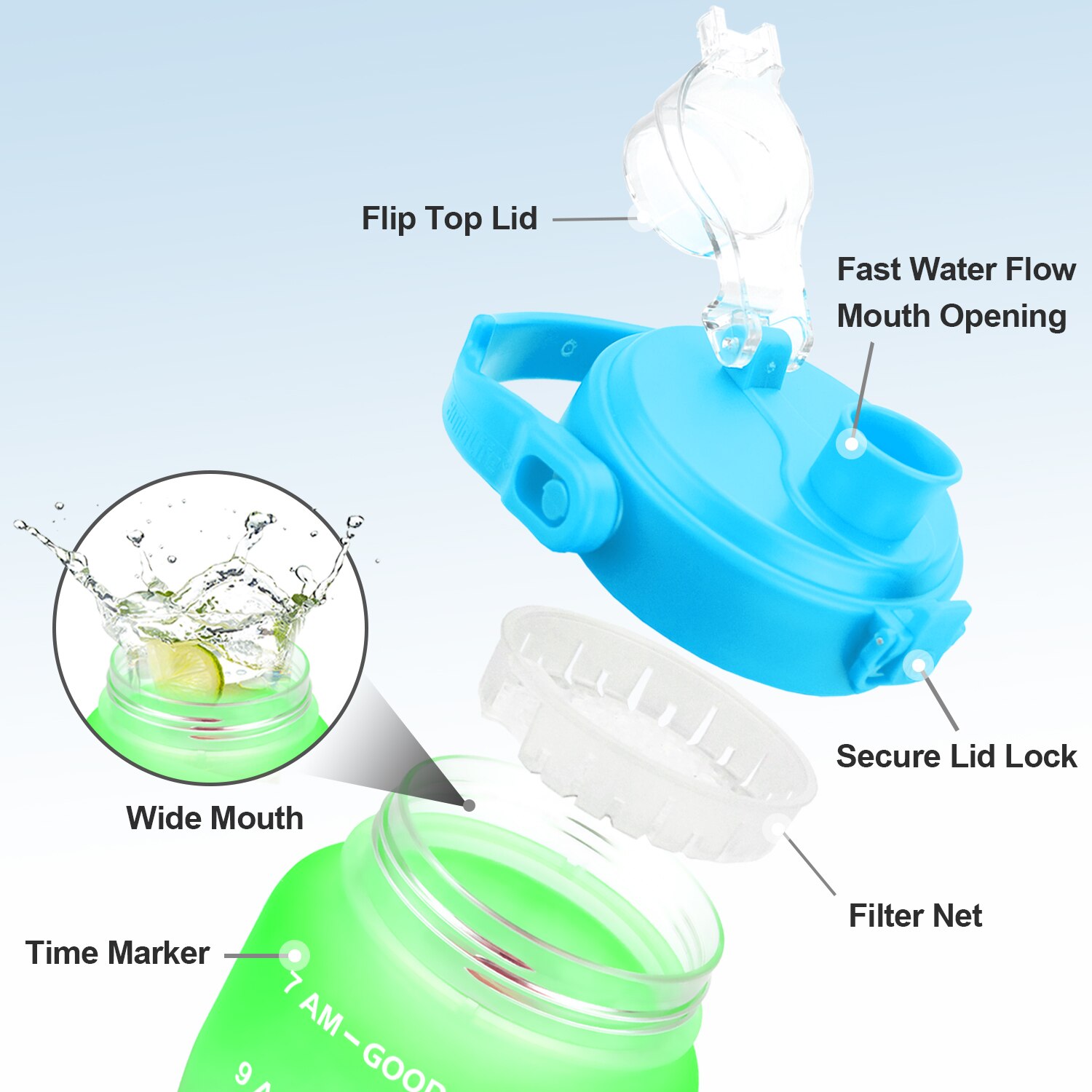 Quifit – couvercle de bouteille d&#39;eau avec paille, pour 2l 3,8 l 2,5 l 3,78 l