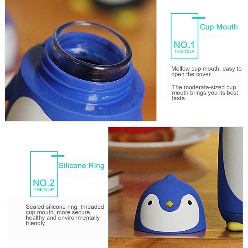 Termo de acero inoxidable con forma de pingüino, jarra termo, taza, viaje, café, anticaída, portátil,