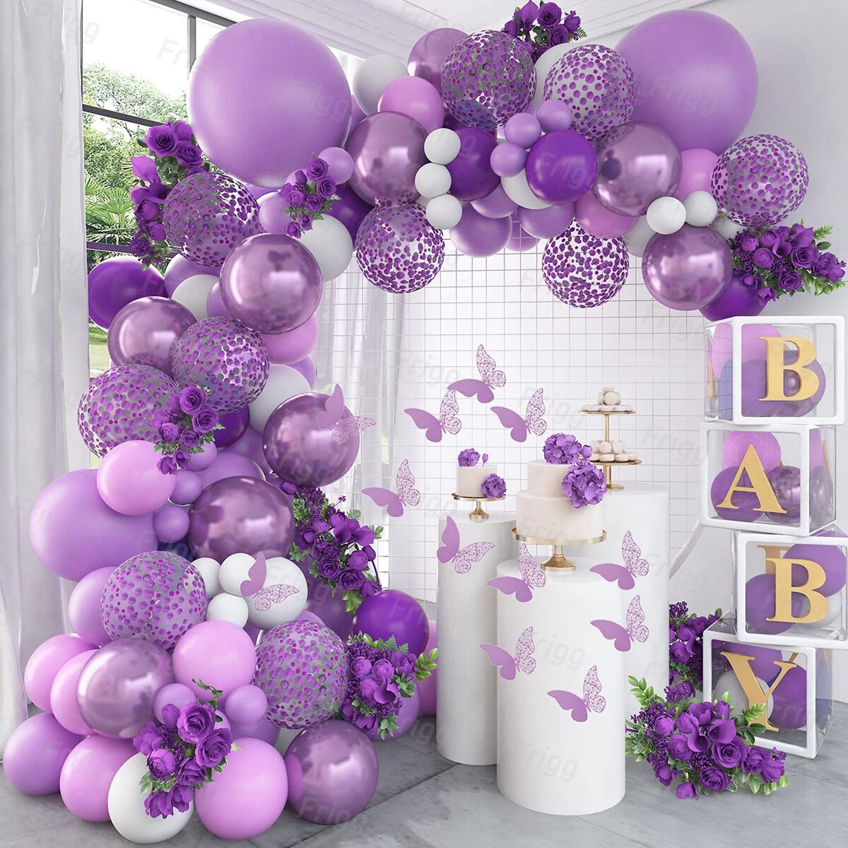 Globos de mariposa púrpura, Kit de arco de guirnalda, globo de látex, decoración para de cumpleaños, niños y adultos, globo de boda, decoración para Baby Shower