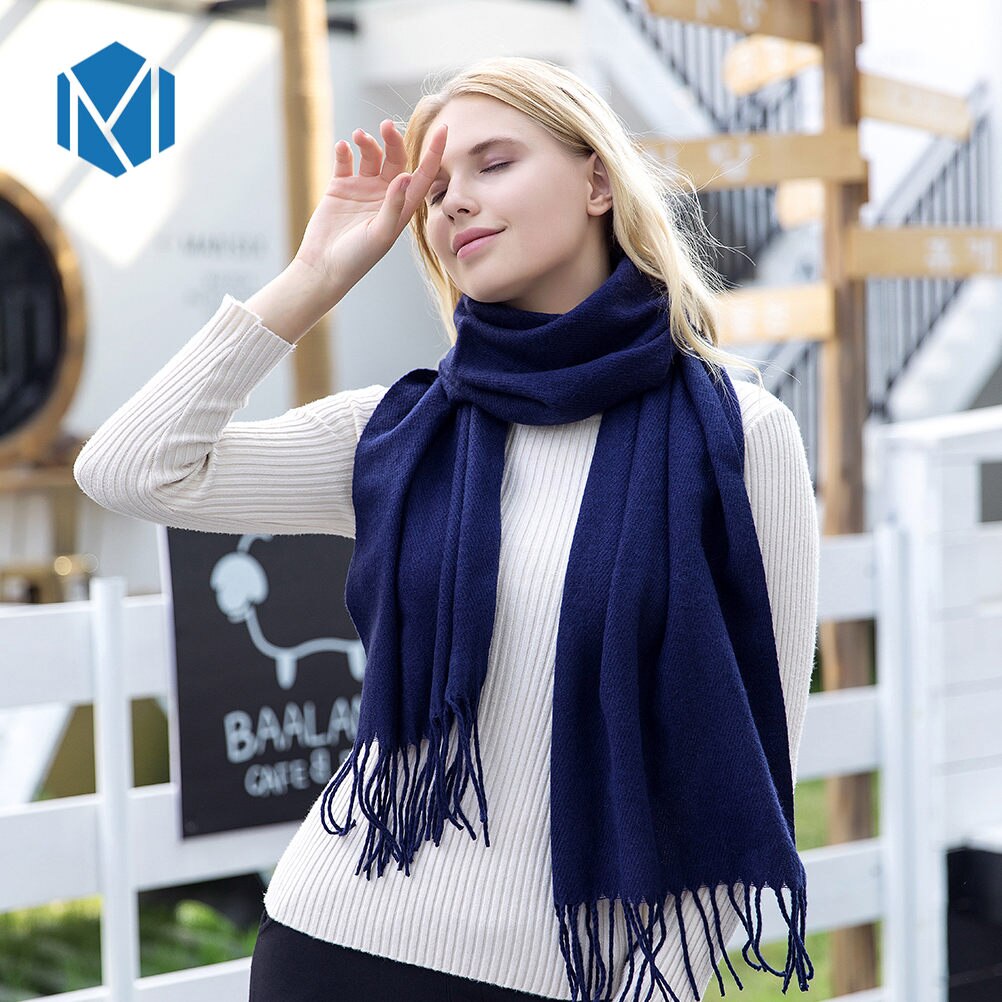 Bandana vinter kashmir tørklæde til kvinder tyk pashmina kvinde stjal plaid kvaster sjal tørklæder sjaal foulard femme: Størrelse l-marine