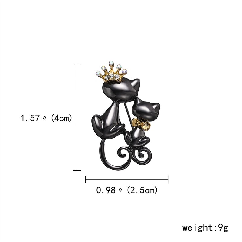 Jahrgang kristall-broschen mit schwarzem katzenmotiv, kragennadeln, korsagen, doppelte Ebene-kätzchen-anstecknadeln, schmuckaccessoires