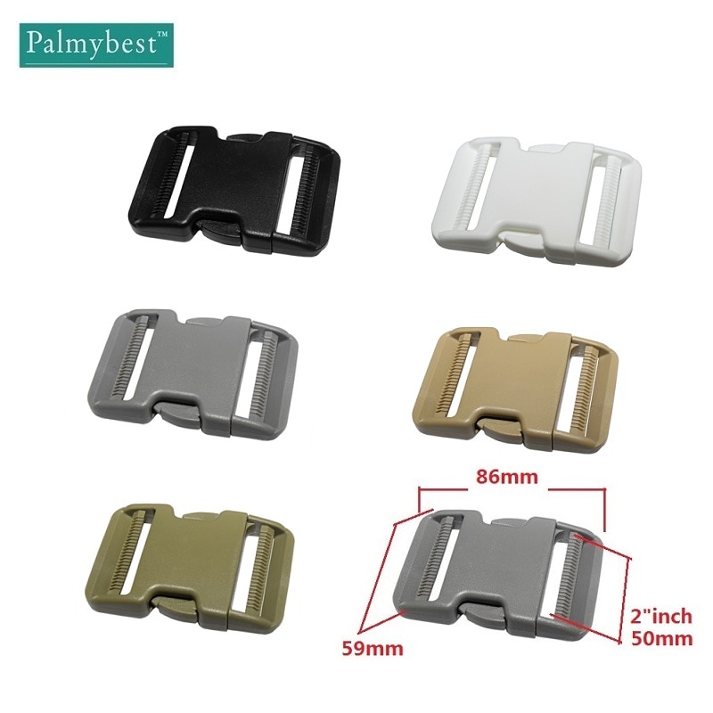 Boucle en plastique de 2 pouces (50mm) à Double réglage, clip de sangle en plastique pour bagages, boucle de ceinture plate à dégagement rapide 5