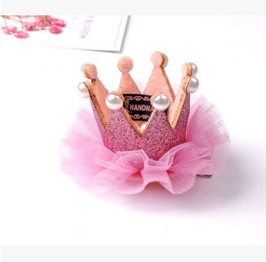 Lovely lace crown rose bear decorative accessories with hair clip pearl princess crown: pink