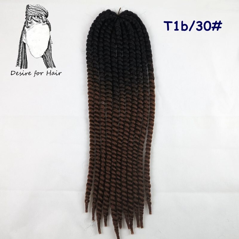 Désir de cheveux 1 paquet 120 grammes 12 brins synthétique havane torsion cheveux ombre deux tons 3 tons couleur crochet tresses extensions de cheveux: T1B / 30