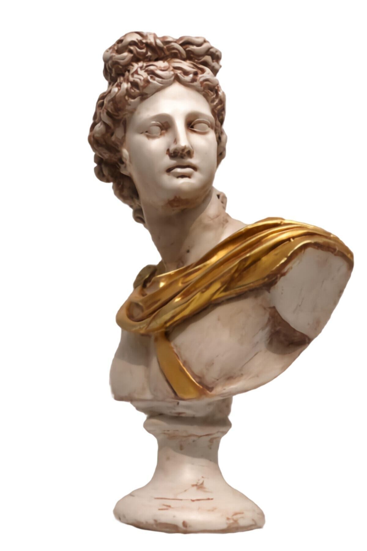 God of Poetry and All Arts Apollo Bust Sculpture Trinket Mythological Golden Yellow Mane Giant Size 32x23 Дизайн декора