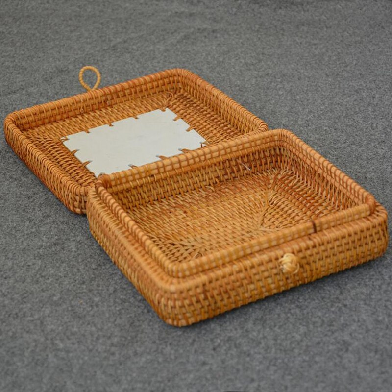 Rattan Woven Storage Box with Lid Handmade Jewelry Boxes Makeup Organizer Wooden for Sundries Tea Case Containers