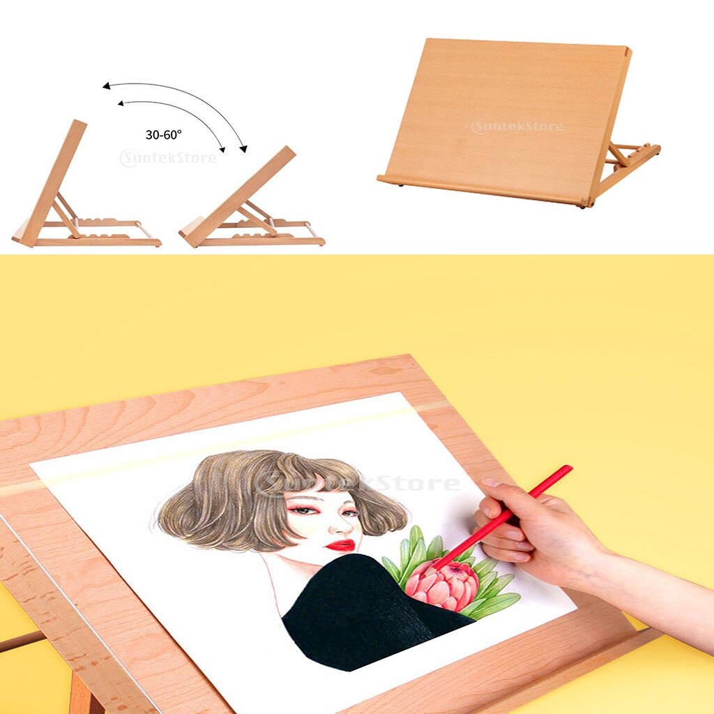 Adjustable Wood Artist Drawing Board Natural Wooden Desk Table Easel Portable