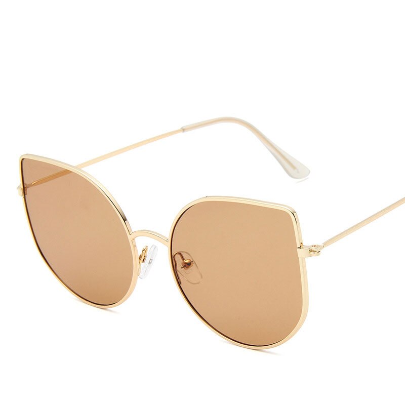 metal coreano ojo de gato espejo plano femenina gafas de Marco grande popular multicolor último modelo famosa: Gold tea