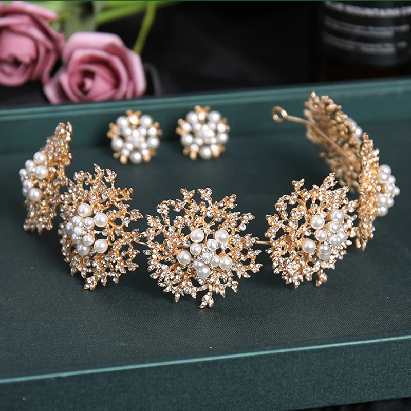 Diademas de cristal transparente de lujo para mujer, enredadera para el cabello nupcial, accesorios de joyas para el cabello de boda, tocado de novia, coronas,: Color oro puro