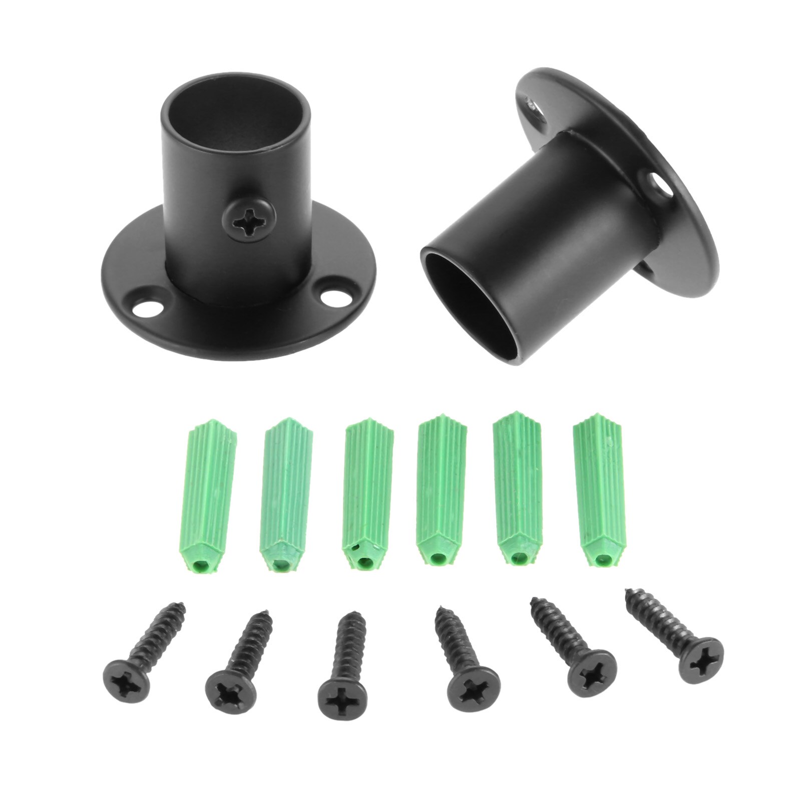 2Pcs/Kit Flens Staaf Houder Garderobe Opknoping Rail Rod Pole Socket End Ondersteuning Beugel Rvs 19/22/25/32Mm W/Schroef Zwart