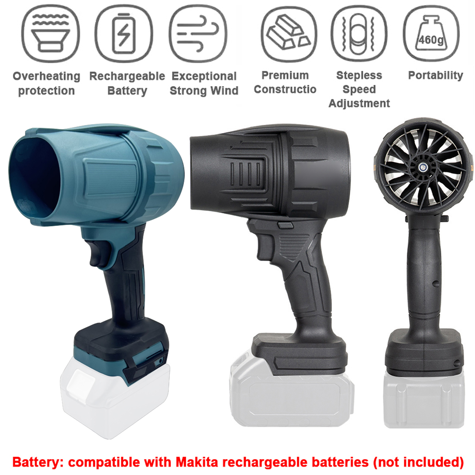 1000W Turbo Ventilator 500G Stuwkracht Gewelddadige Ventilator Traploos Snelheid Turbofan Bladblazer Handheld Mini Jet Ventilator Voor Makita Batterij