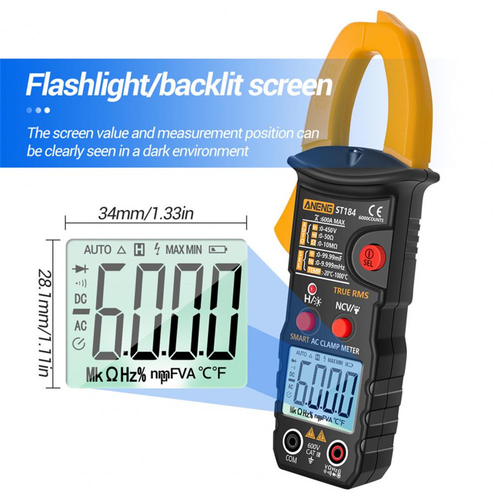 6000 Counts Electrician Clamp Multimeter Simple Use Temperature Measurement Practical Large Display Digital Clamp Meter