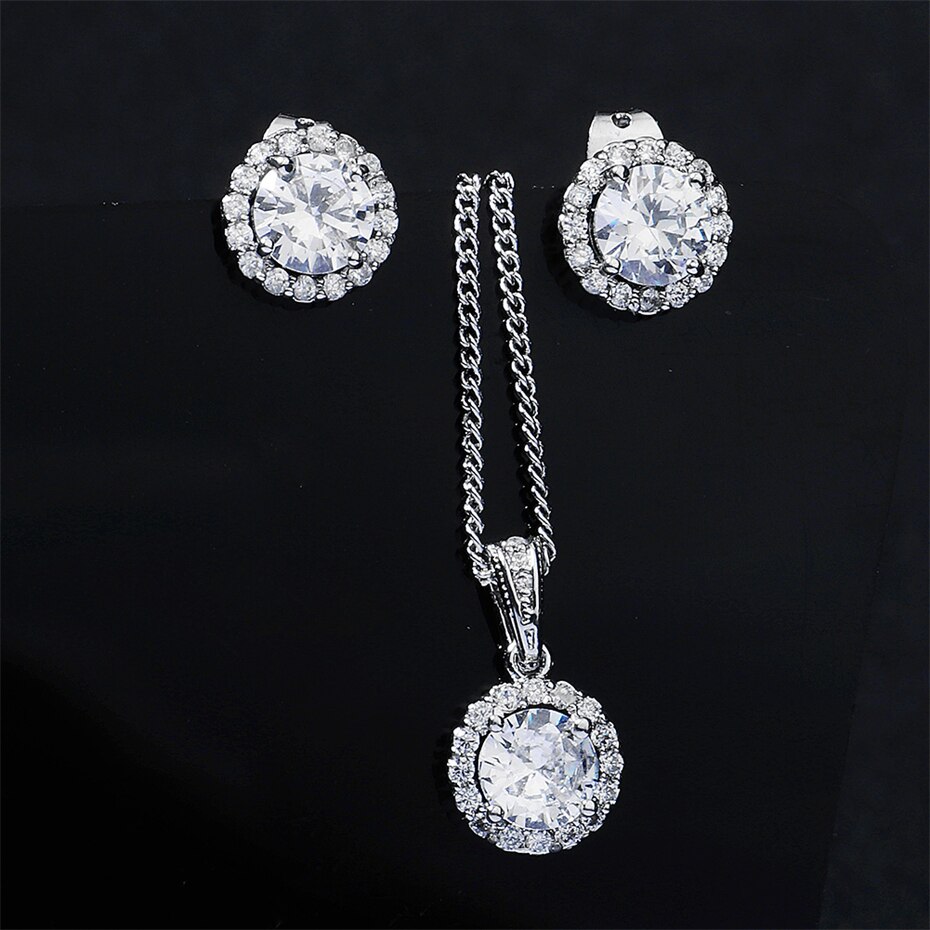 Efily Zirconia Sieraden Set Bruid Accessoires Bruiloft Crystal Ketting Bridal Stud Oorbellen Vrouwen Sieraden Bruidsmeisje: Silver Plated