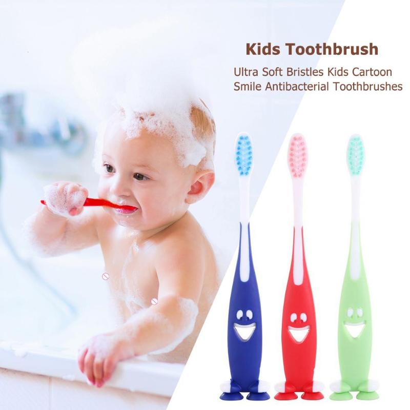 3pcs/Set Ultra Soft Bristles Kids Cartoon Smile Antibacterial Toothbrushes